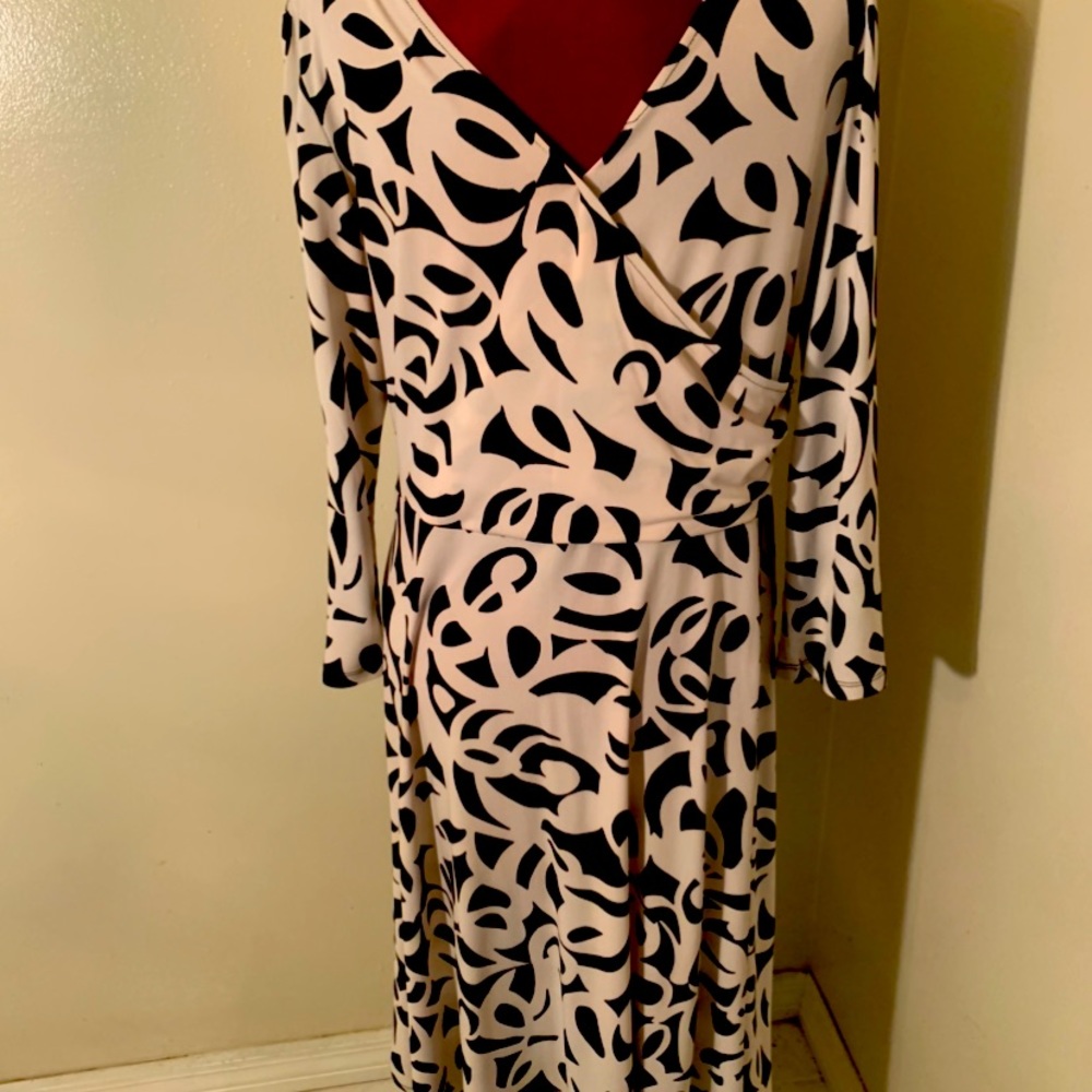 New York & Company Print Dress: Size XL:  Black/Beige:  NWT
